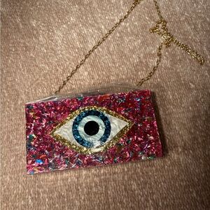 Pink and Gold Eye Design Clutch